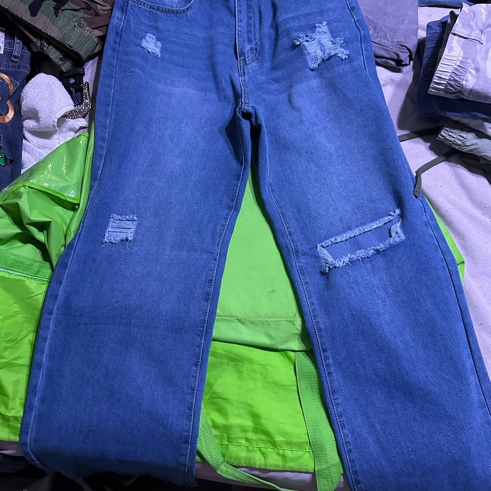 Distressed Blue Jeans